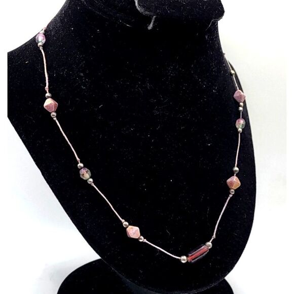 Artisan Sterling Silver Purple Station Necklace Cord 19in - Picture 1 of 4